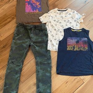 3 t-shirts.  Old Navy size M (8) and moto camp pants Cat & Jack 8 Husky